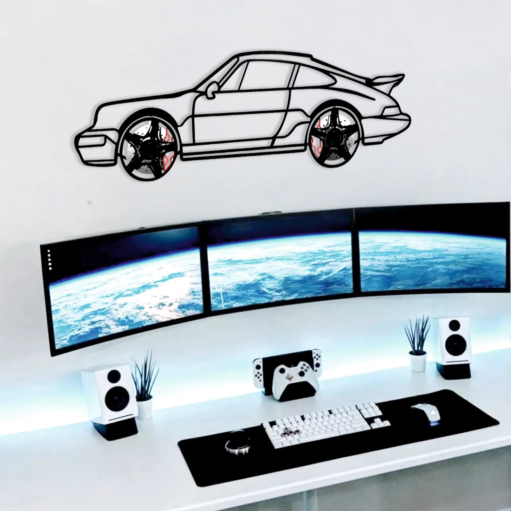 Classic Porsche 911 Wall Art – Retro Steel Silhouette with Spinning Wheels-KAFMEKA038 by Enova Art