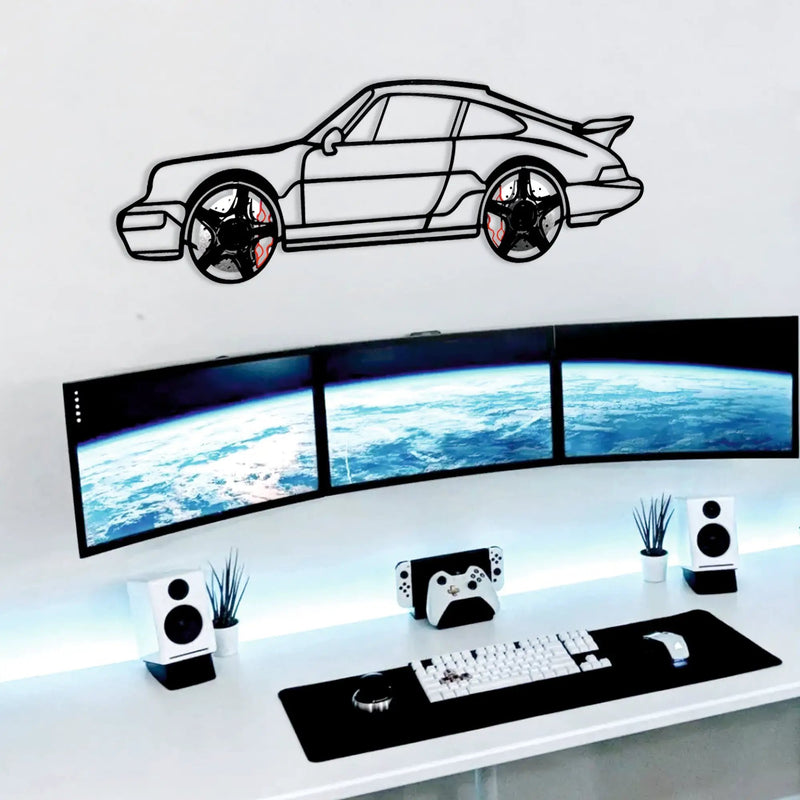Classic Porsche 911 Wall Art – Retro Steel Silhouette with Spinning Wheels-KAFMEKA038 by Enova Art