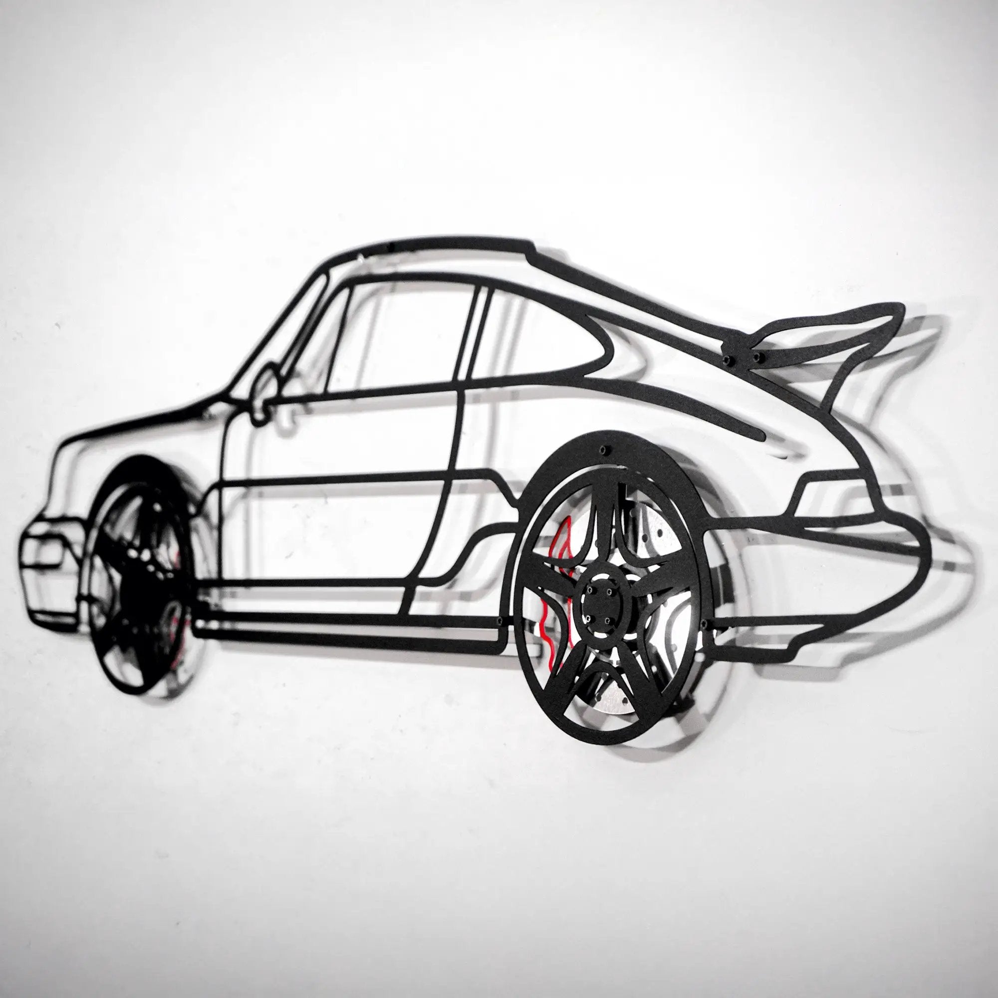 Classic Porsche 911 Wall Art – Retro Steel Silhouette with Spinning Wheels-KAFMEKA038 by Enova Art