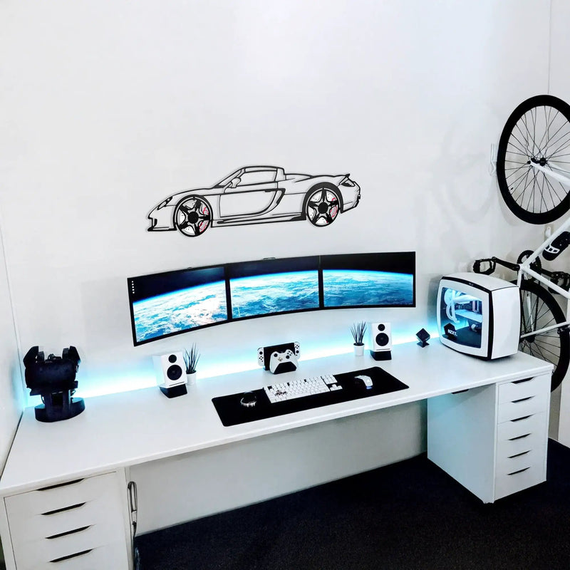 Porsche Carrera GT Wall Art – Supercar Steel Silhouette with Spinning Wheels-KAFMEKA039 by Enova Art