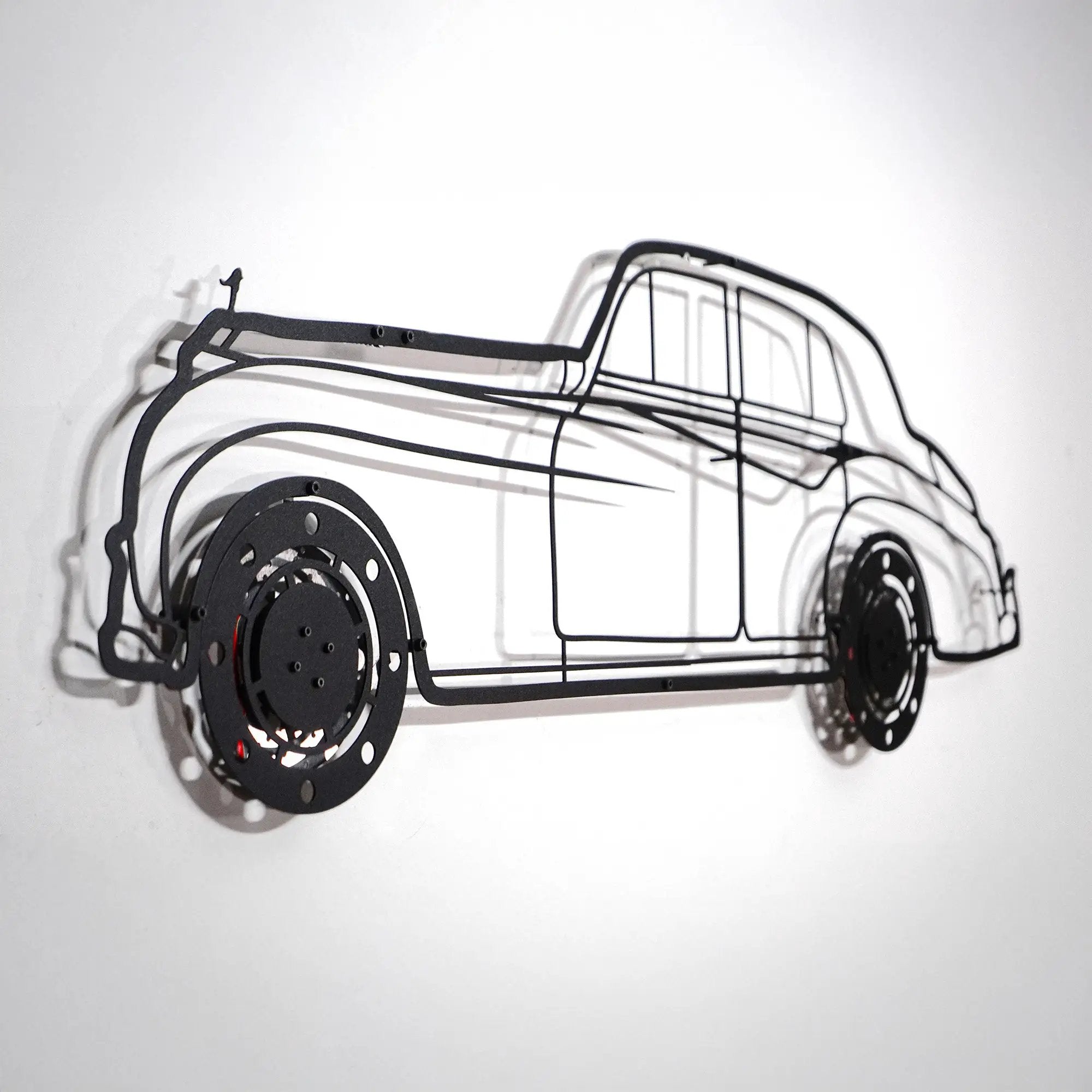 Rolls-Royce Silver Wall Art – Classic Luxury Steel Silhouette with Spinning Wheels-KAFMEKA040 by Enova Art