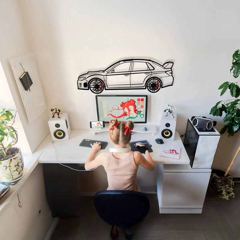 Subaru Impreza Wall Art – Rally Legend Steel Silhouette with Spinning Wheels-KAFMEKA042 by Enova Art