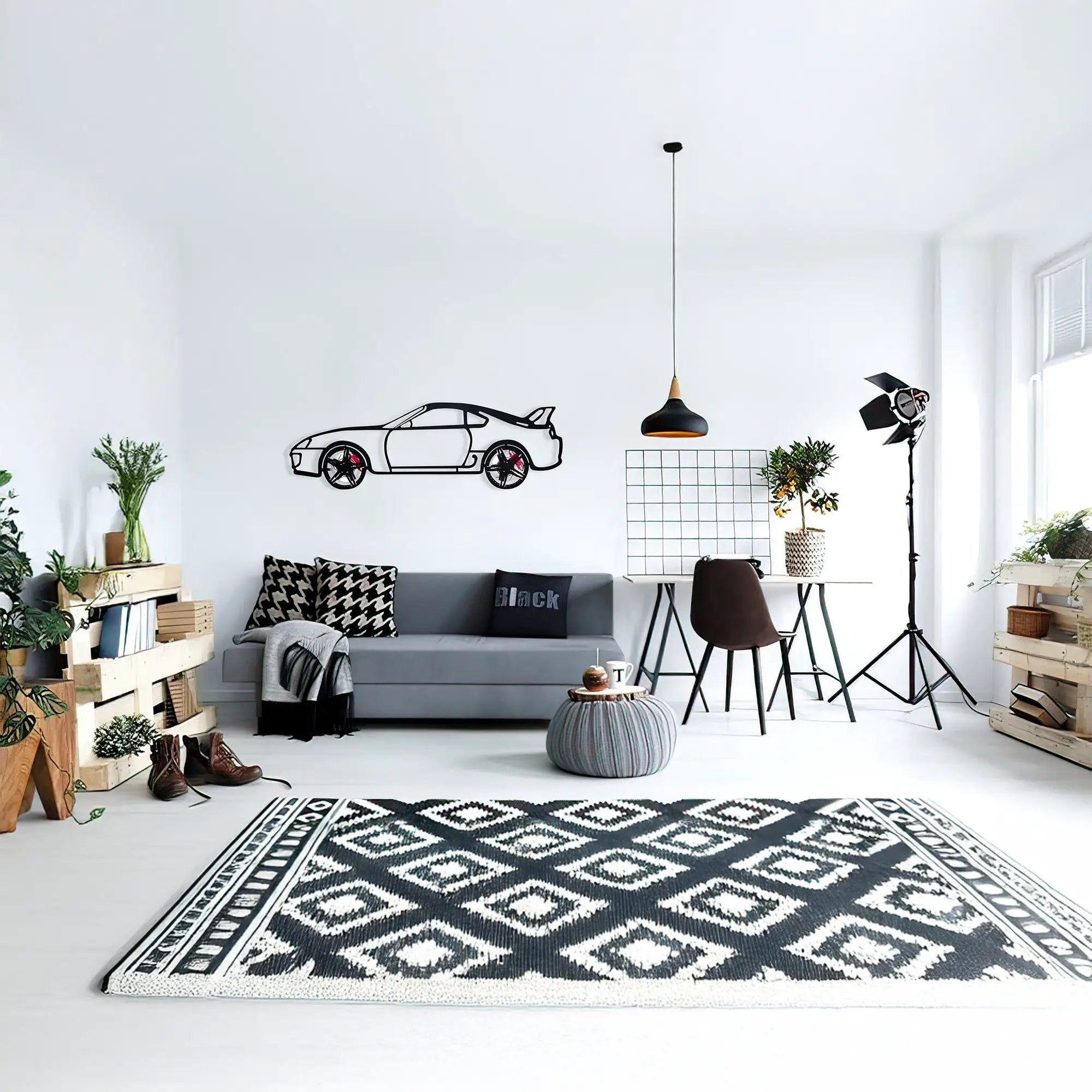 Toyota Supra MK4 Wall Art – JDM Legend Steel Silhouette with Spinning Wheels-KAFMEKA043 by Enova Art