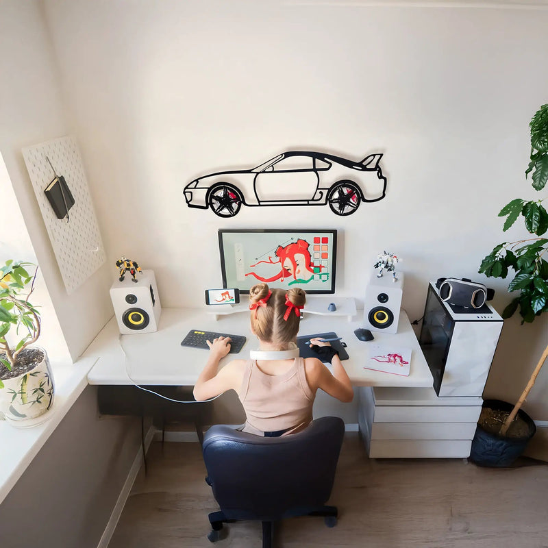 Toyota Supra MK4 Wall Art – JDM Legend Steel Silhouette with Spinning Wheels-KAFMEKA043 by Enova Art