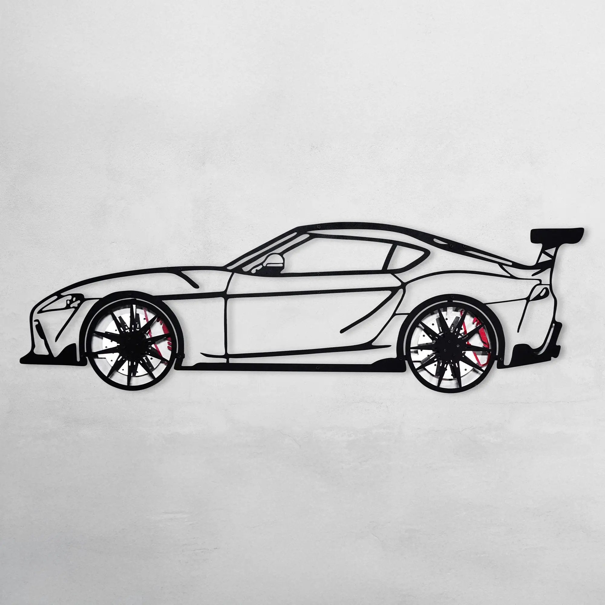 Toyota Supra MK5 Wall Art – Modern JDM Steel Silhouette with Spinning Wheels-KAFMEKA044 by Enova Art