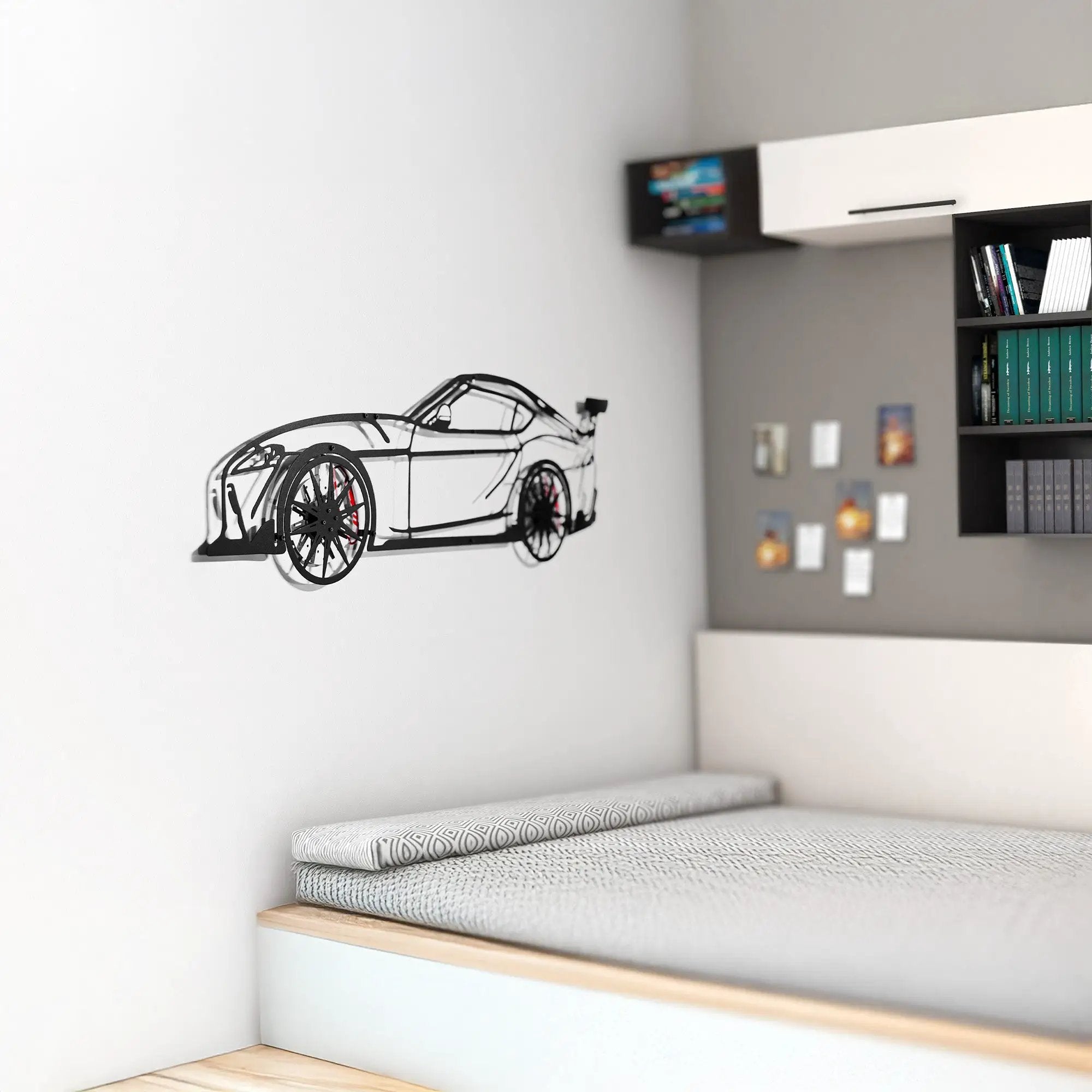 Toyota Supra MK5 Wall Art – Modern JDM Steel Silhouette with Spinning Wheels-KAFMEKA044 by Enova Art