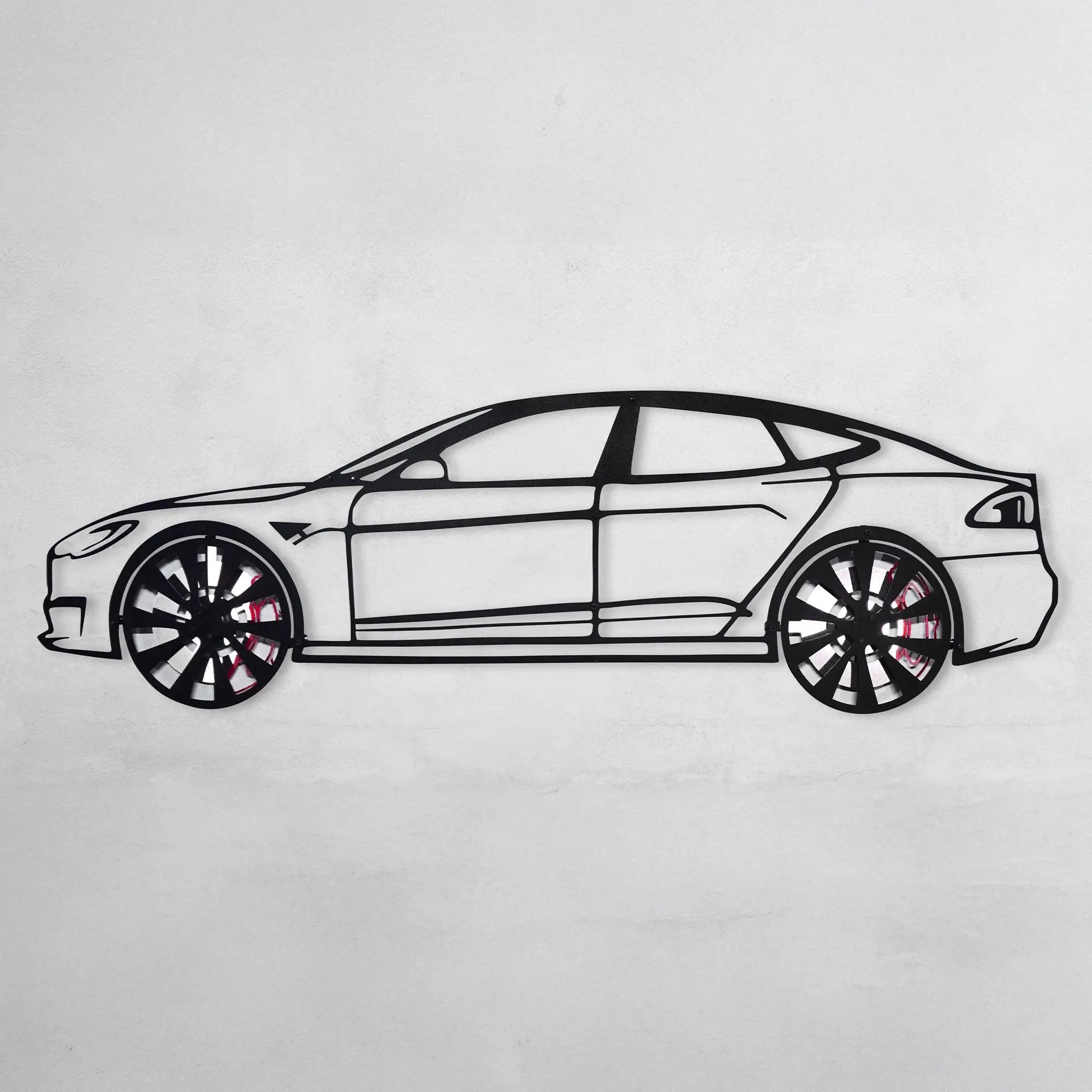 Tesla Model S Wall Art – Electric Car Steel Silhouette with Spinning Wheels-KAFMEKA045 by Enova Art
