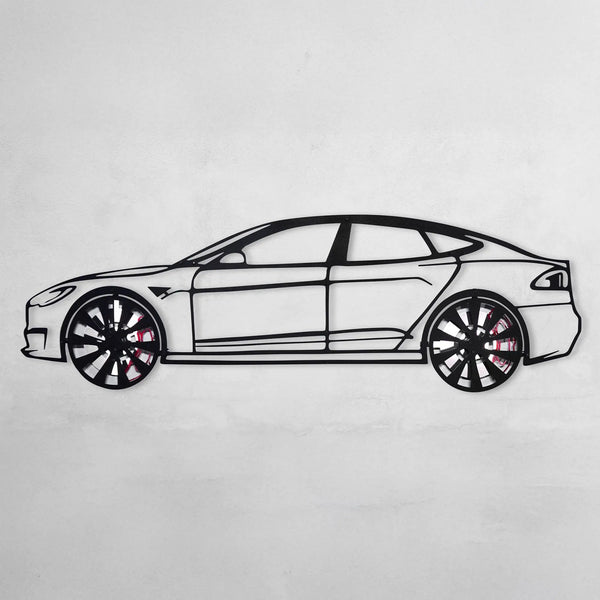 Tesla Model S Wall Art – Electric Car Steel Silhouette with Spinning Wheels-KAFMEKA045
