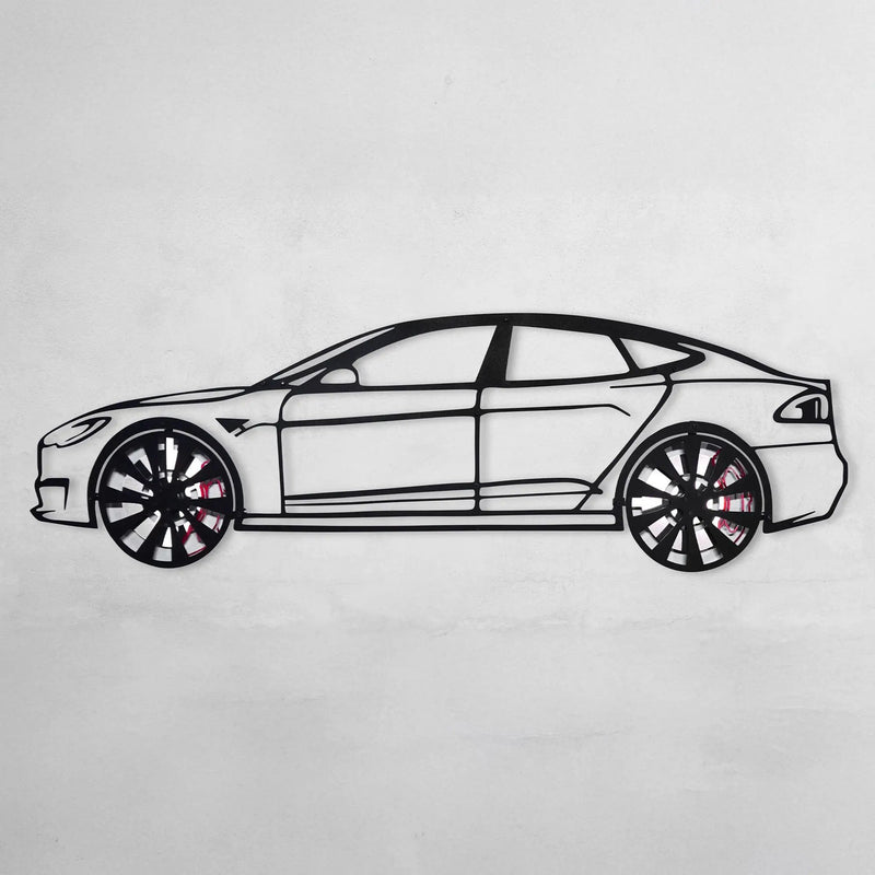 Tesla Model S Wall Art – Electric Car Steel Silhouette with Spinning Wheels-KAFMEKA045 by Enova Art