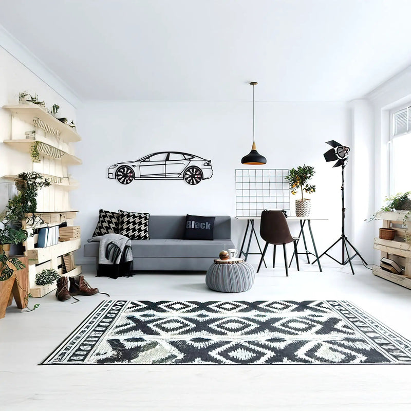 Tesla Model S Wall Art – Electric Car Steel Silhouette with Spinning Wheels-KAFMEKA045 by Enova Art