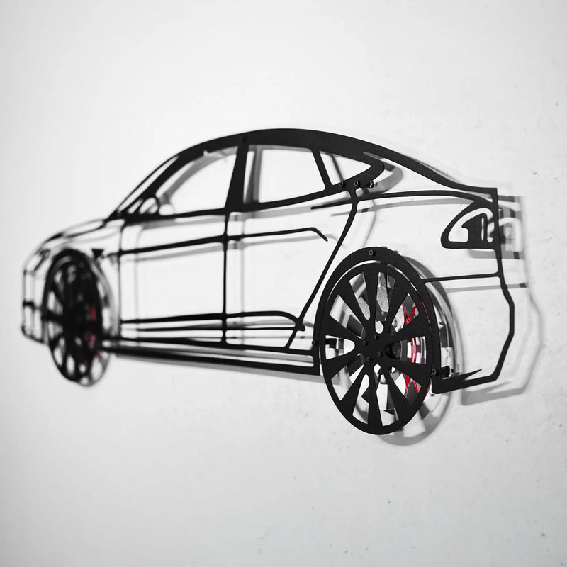 Tesla Model S Wall Art – Electric Car Steel Silhouette with Spinning Wheels-KAFMEKA045 by Enova Art
