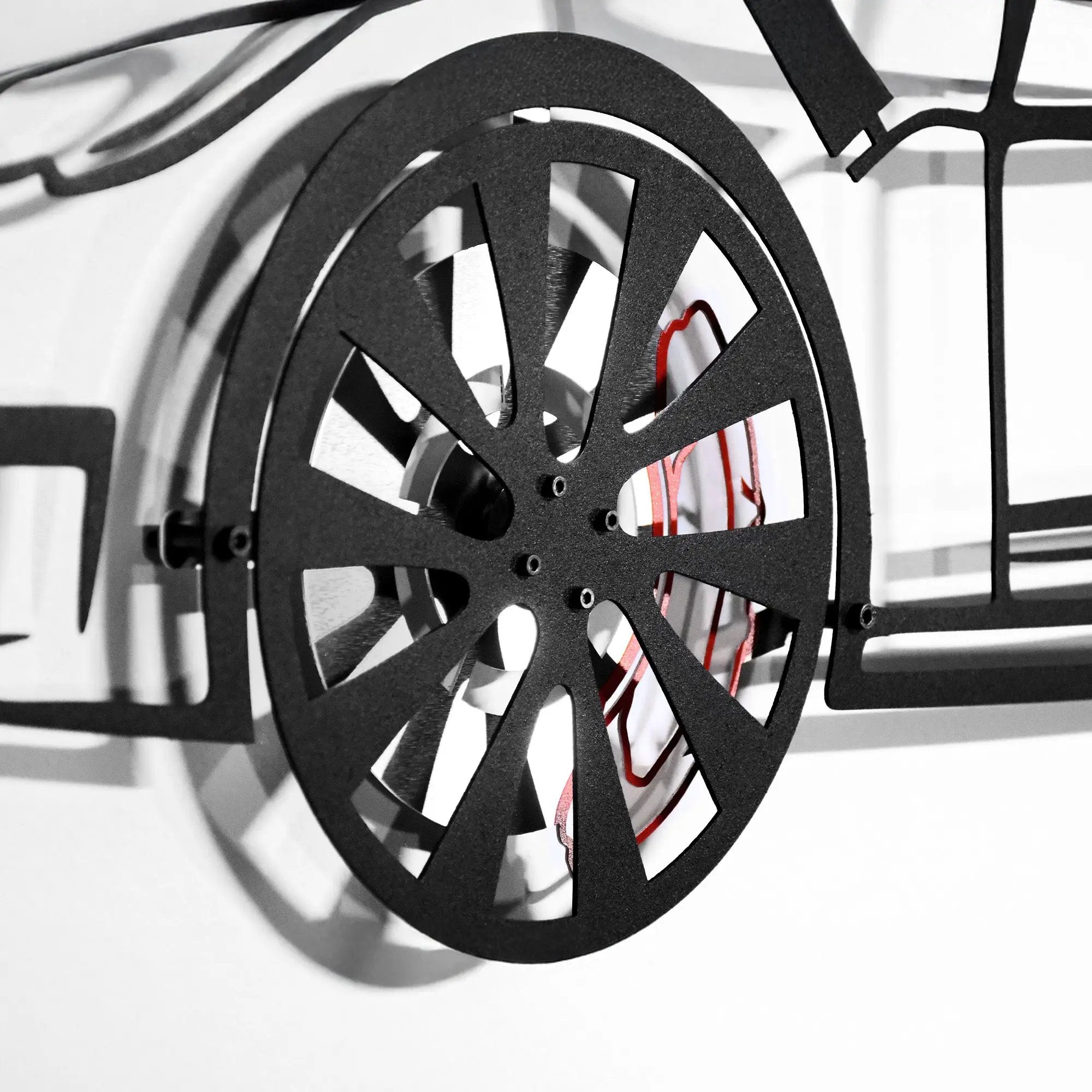 Tesla Model S Wall Art – Electric Car Steel Silhouette with Spinning Wheels-KAFMEKA045 by Enova Art