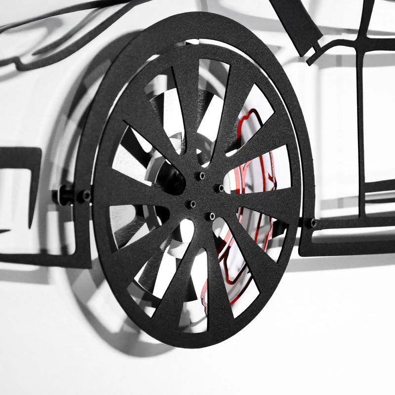 Tesla Model S Wall Art – Electric Car Steel Silhouette with Spinning Wheels-KAFMEKA045 by Enova Art