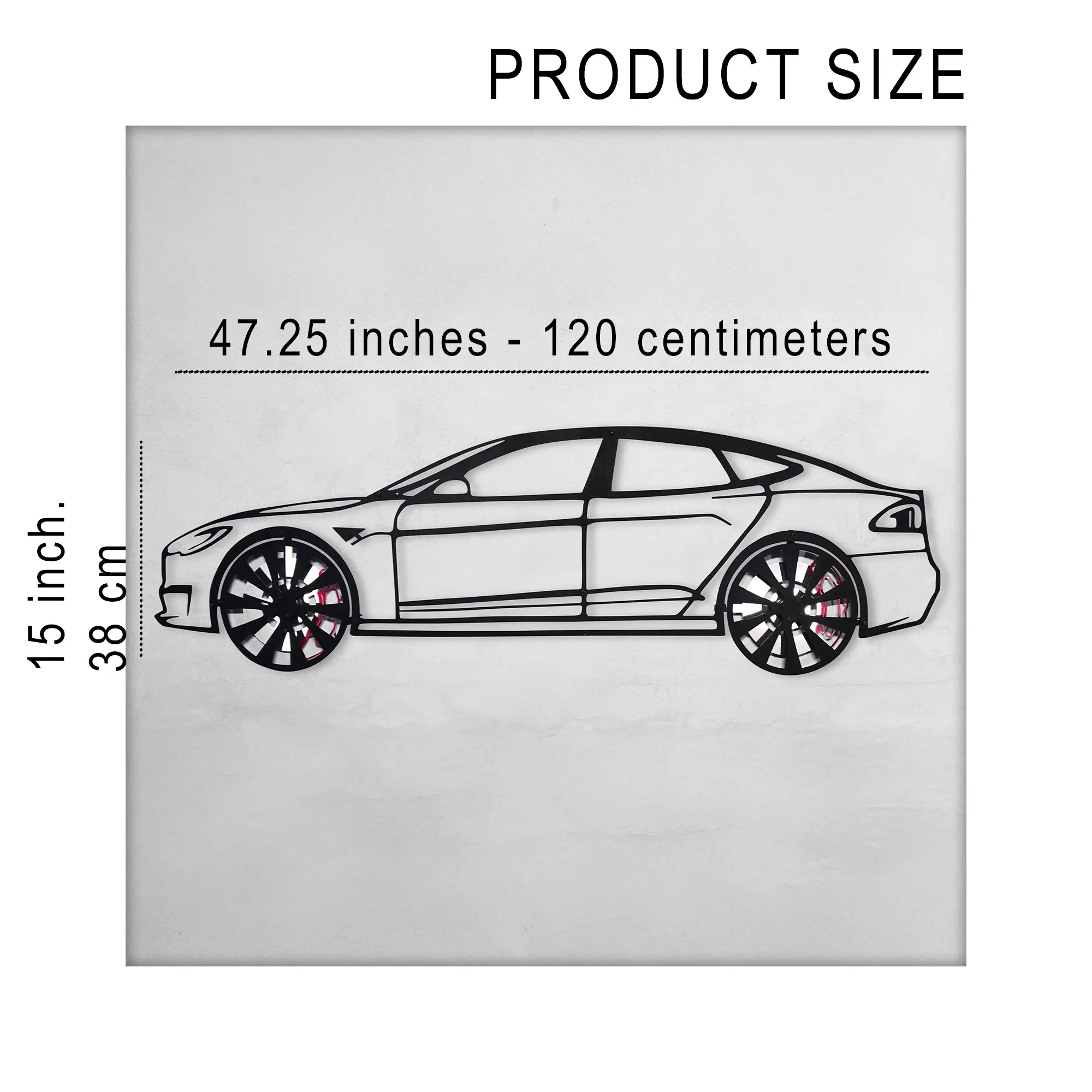 Tesla Model S Wall Art – Electric Car Steel Silhouette with Spinning Wheels-KAFMEKA045 by Enova Art