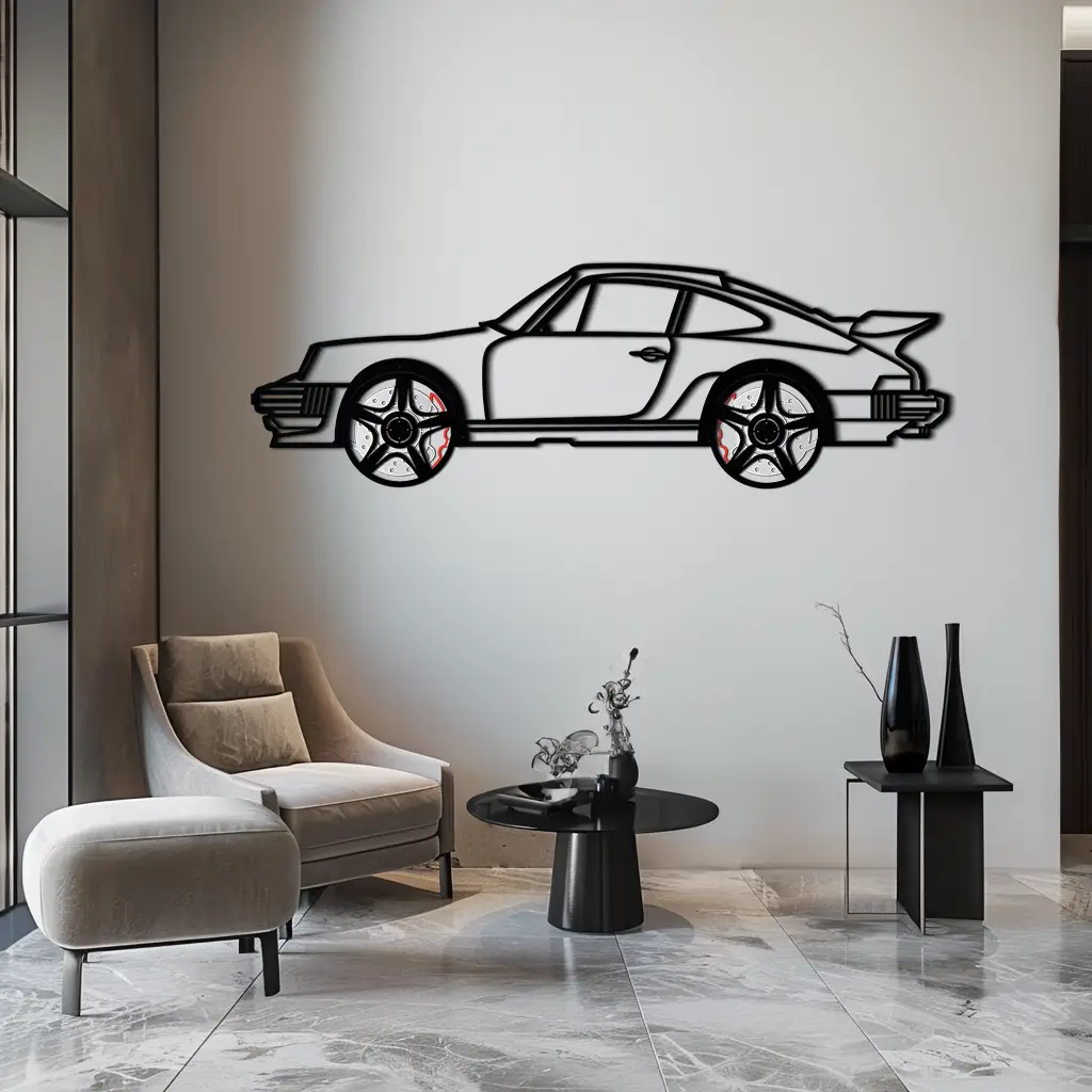 Porsche 911 Classic Metal Wall Art – Rotating Wheel Automotive Silhouette, Premium Gift for Car Lovers- KAFMEKA049 by Enova Art