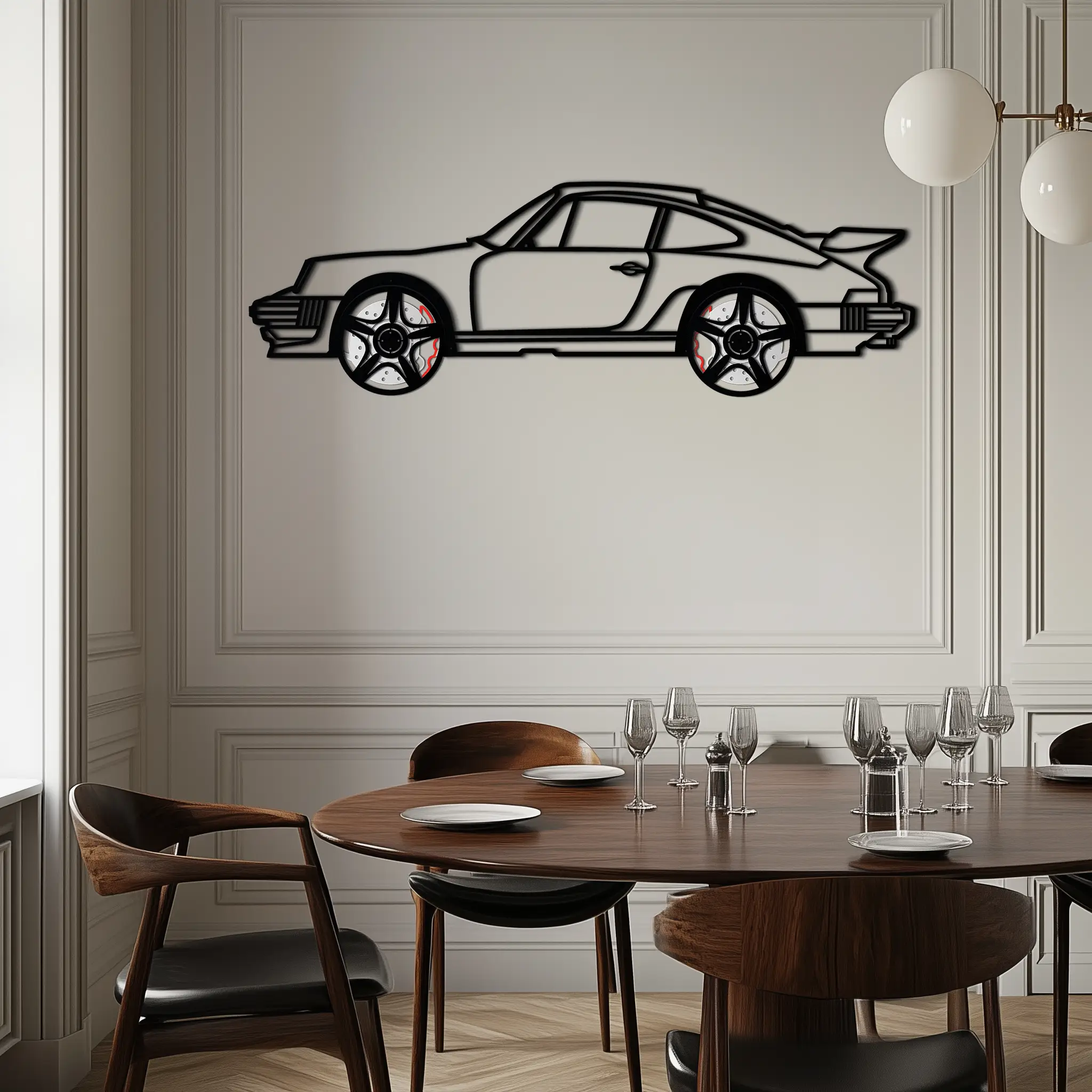 Porsche 911 Classic Metal Wall Art – Rotating Wheel Automotive Silhouette, Premium Gift for Car Lovers- KAFMEKA049 by Enova Art