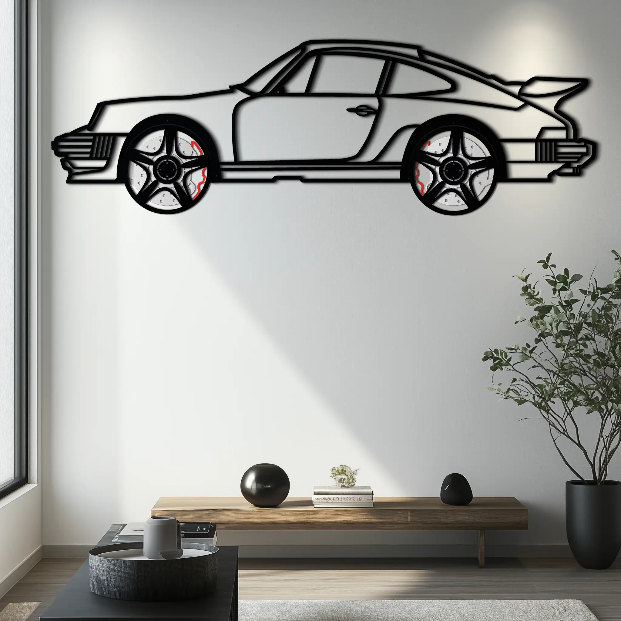 Porsche 911 Classic Metal Wall Art – Rotating Wheel Automotive Silhouette, Premium Gift for Car Lovers- KAFMEKA049 by Enova Art
