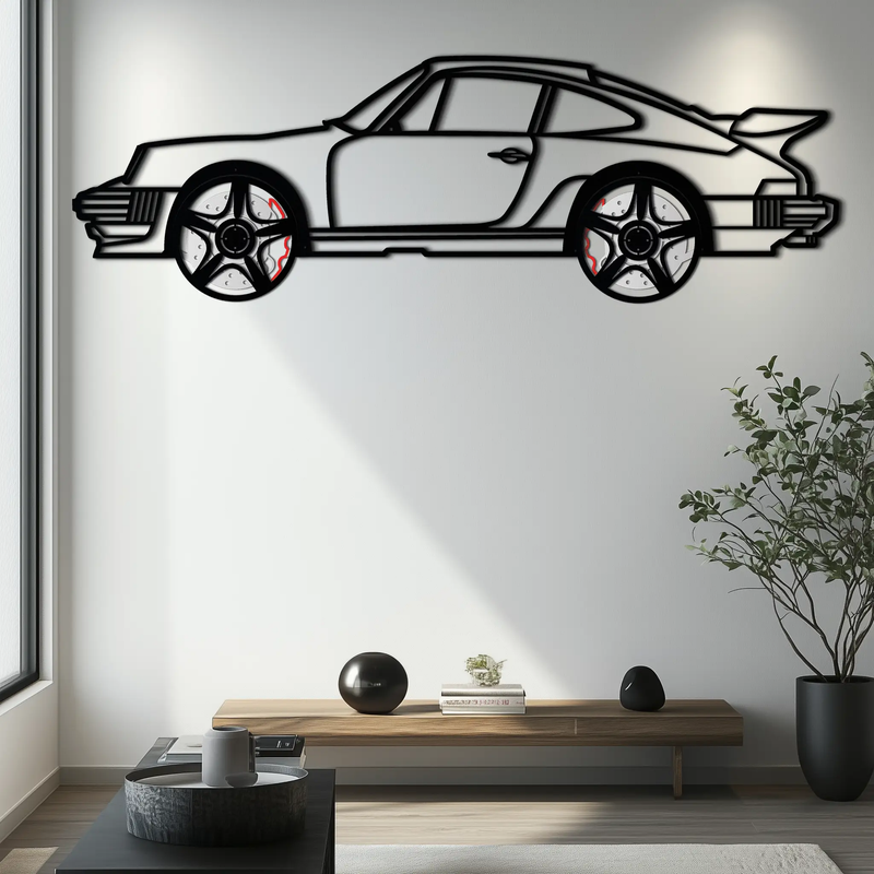 Porsche 911 Classic Metal Wall Art – Rotating Wheel Automotive Silhouette, Premium Gift for Car Lovers- KAFMEKA049 by Enova Art
