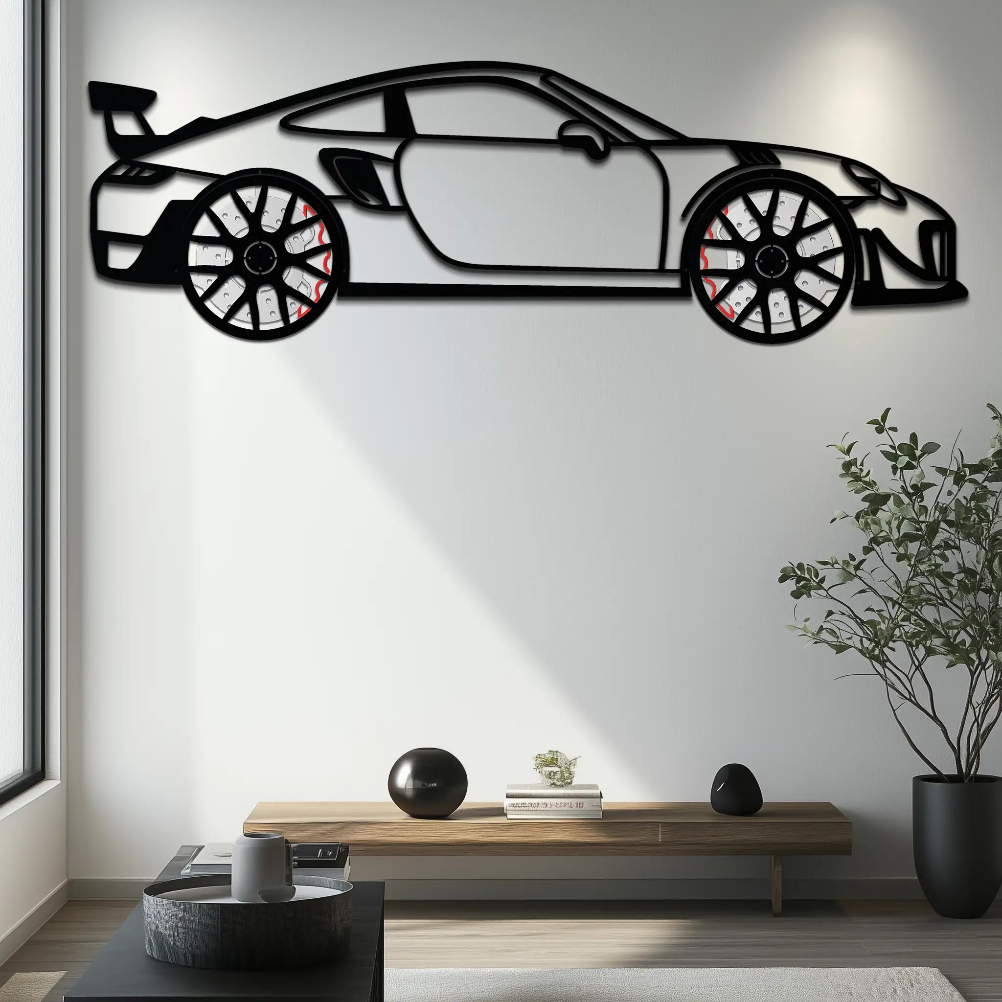 Porsche 911 GT2 Metal Wall Art – Rotating Wheel Motorsport Silhouette | Premium Gift for Car Enthusiasts ,KAFMEKA050 by Enova Art