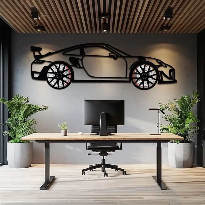Porsche 911 GT2 Metal Wall Art – Rotating Wheel Motorsport Silhouette | Premium Gift for Car Enthusiasts ,KAFMEKA050 by Enova Art