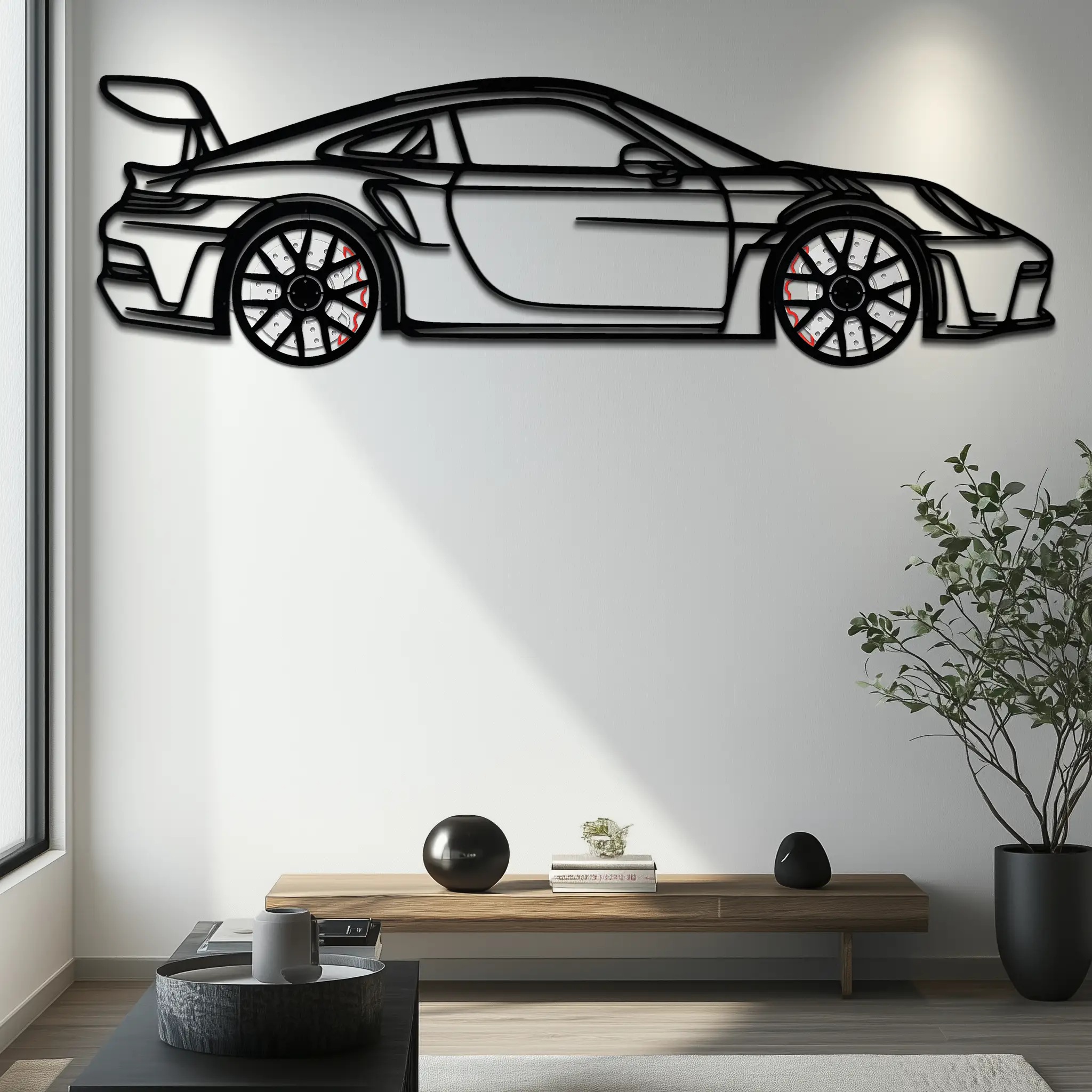 Porsche GT3 RS Style Metal Wall Art – Rotating Wheel Car Silhouette | Premium Gift for Porsche Lovers,KAFMEKA051 by Enova Art