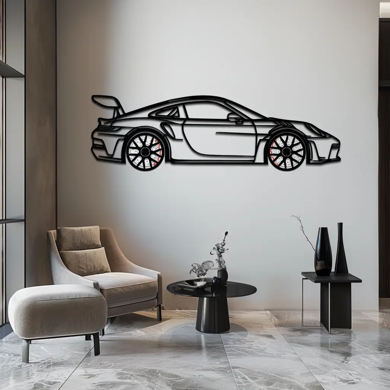 Porsche GT3 RS Style Metal Wall Art – Rotating Wheel Car Silhouette | Premium Gift for Porsche Lovers,KAFMEKA051 by Enova Art