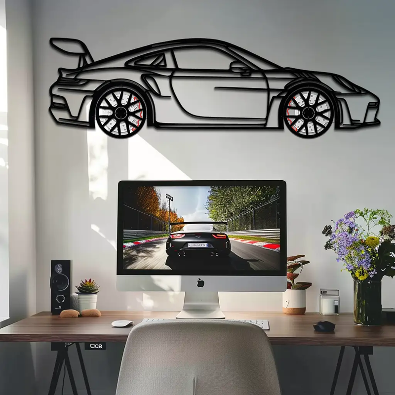 Porsche GT3 RS Style Metal Wall Art – Rotating Wheel Car Silhouette | Premium Gift for Porsche Lovers,KAFMEKA051 by Enova Art