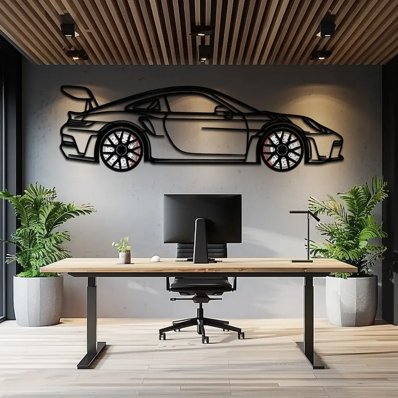 Porsche GT3 RS Style Metal Wall Art – Rotating Wheel Car Silhouette | Premium Gift for Porsche Lovers,KAFMEKA051 by Enova Art