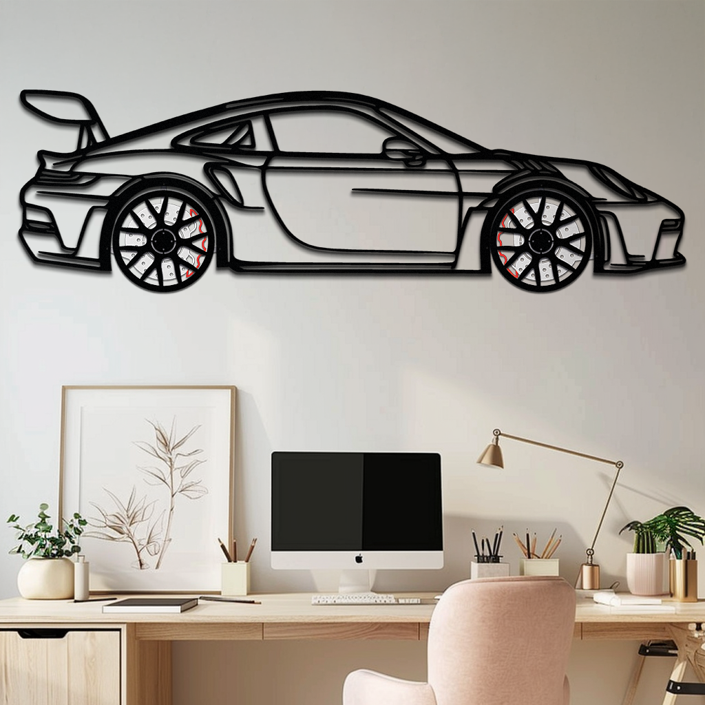 Porsche GT3 RS Style Metal Wall Art – Rotating Wheel Car Silhouette | Premium Gift for Porsche Lovers,KAFMEKA051 by Enova Art