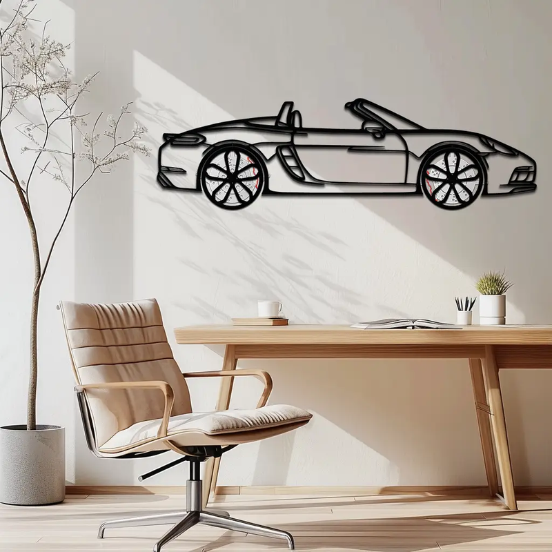 Porsche 718 Boxster GTS Metal Wall Art – Rotating Wheels – Luxury Car Silhouette Decor,KAFMEKA053 by Enova Art