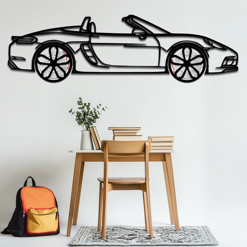 Porsche 718 Boxster GTS Metal Wall Art – Rotating Wheels – Luxury Car Silhouette Decor,KAFMEKA053 by Enova Art