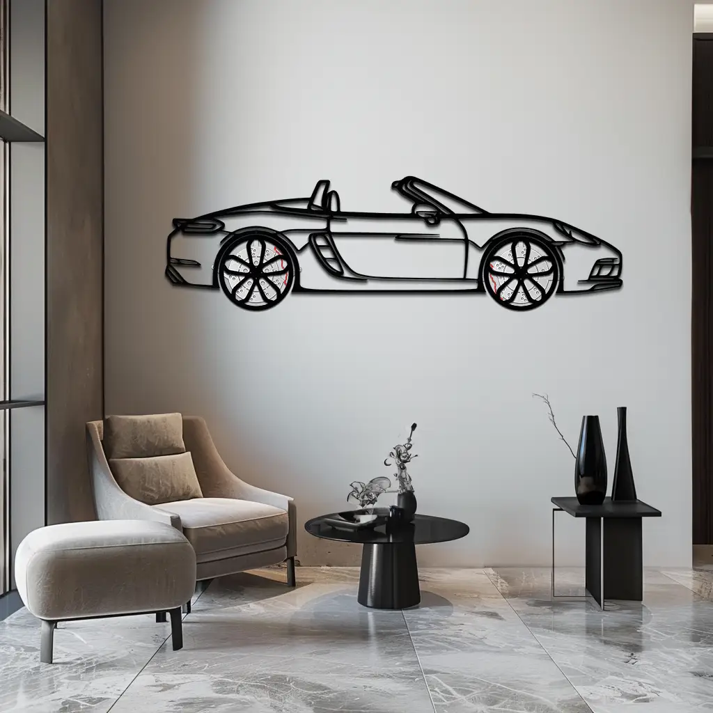 Porsche 718 Boxster GTS Metal Wall Art – Rotating Wheels – Luxury Car Silhouette Decor,KAFMEKA053 by Enova Art