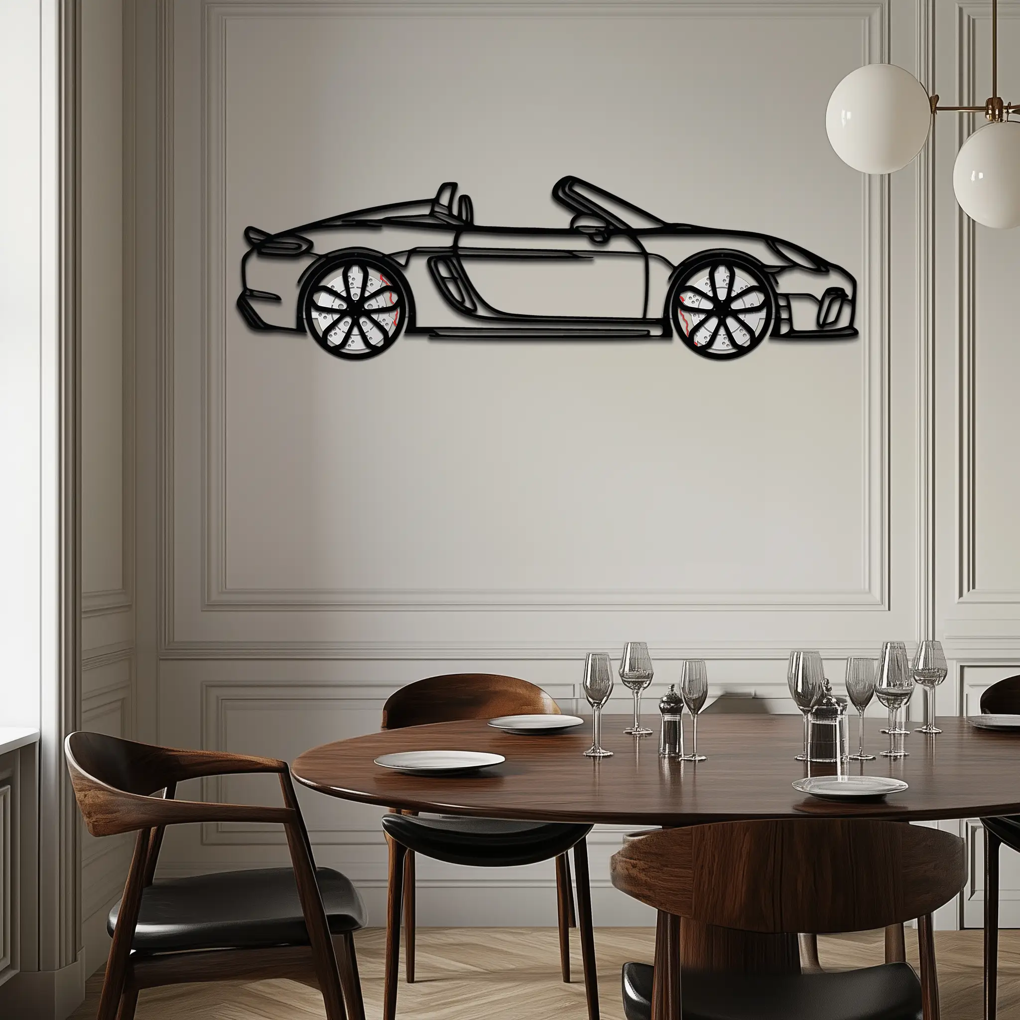 Porsche 718 Spyder Metal Wall Art – Rotating Wheel Car Silhouette Decor for Garage & Gifts,KAFMEKA054 by Enova Art
