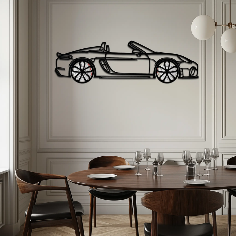 Porsche 718 Spyder Metal Wall Art – Rotating Wheel Car Silhouette Decor for Garage & Gifts,KAFMEKA054 by Enova Art