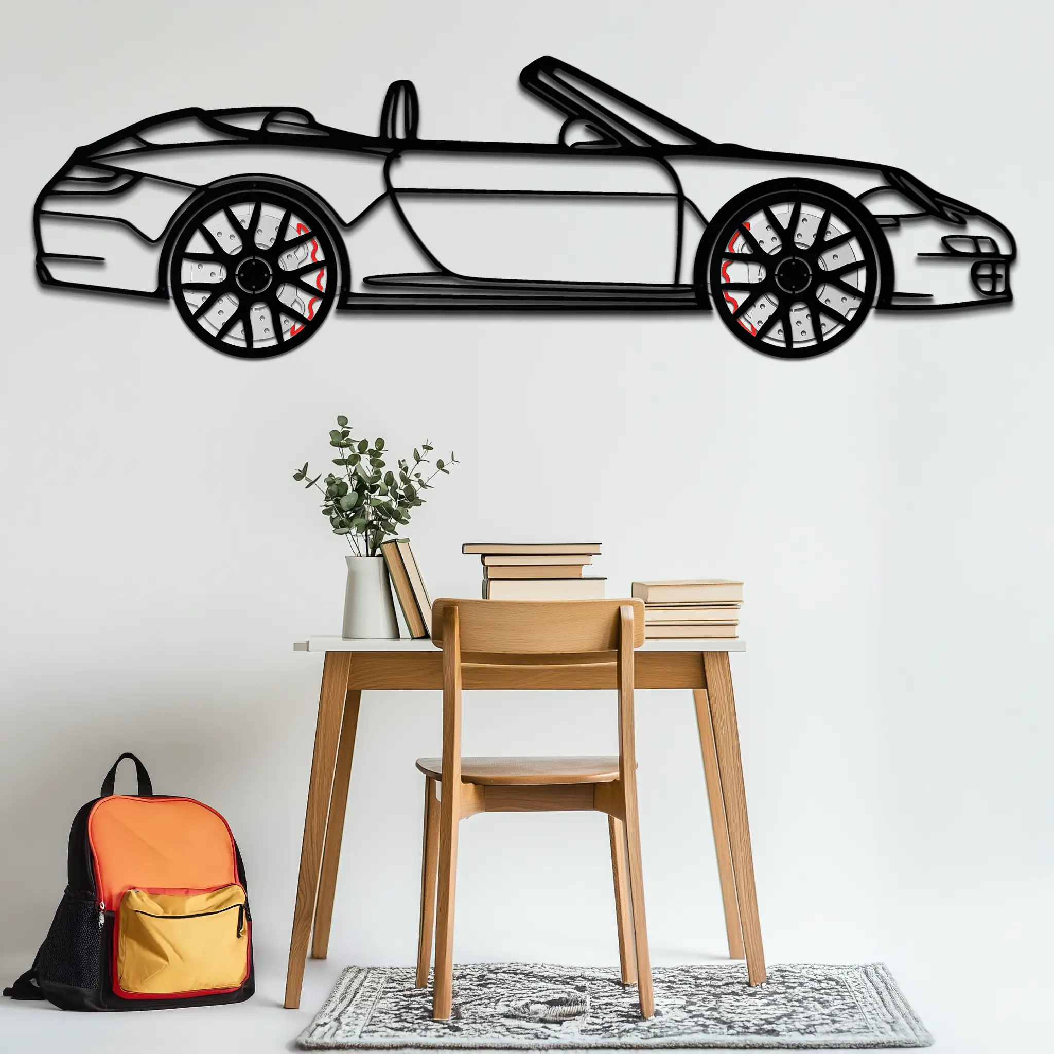 Porsche-Inspired Cabrio Silhouette Metal Wall Art – Rotating Wheel Garage Decor Gift,KAFMEKA055 by Enova Art