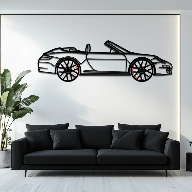 Porsche-Inspired Cabrio Silhouette Metal Wall Art – Rotating Wheel Garage Decor Gift,KAFMEKA055 by Enova Art