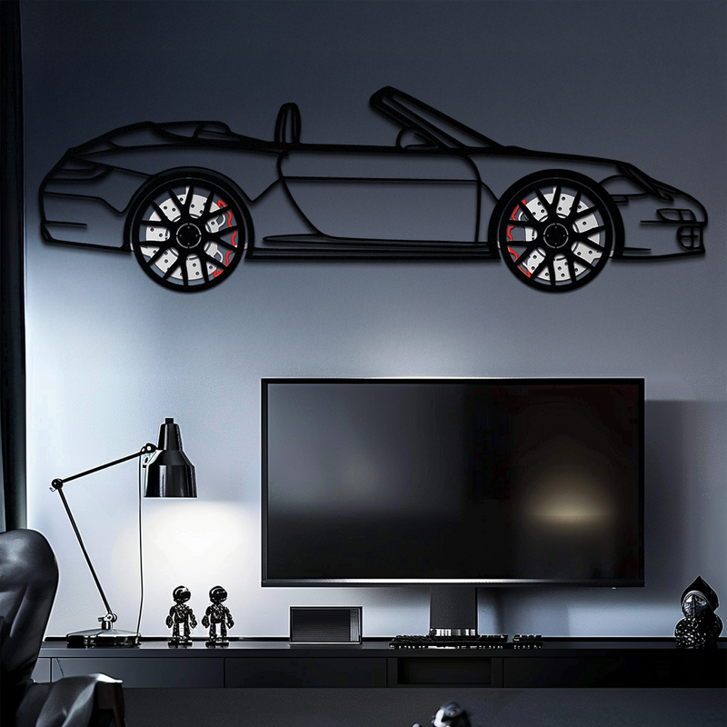 Porsche-Inspired Cabrio Silhouette Metal Wall Art – Rotating Wheel Garage Decor Gift,KAFMEKA055 by Enova Art