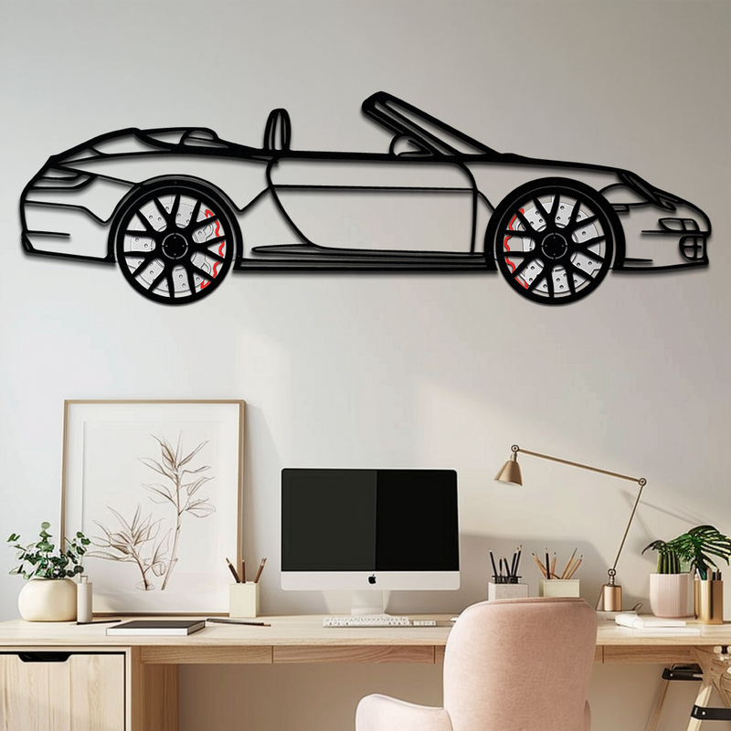Porsche-Inspired Cabrio Silhouette Metal Wall Art – Rotating Wheel Garage Decor Gift,KAFMEKA055 by Enova Art