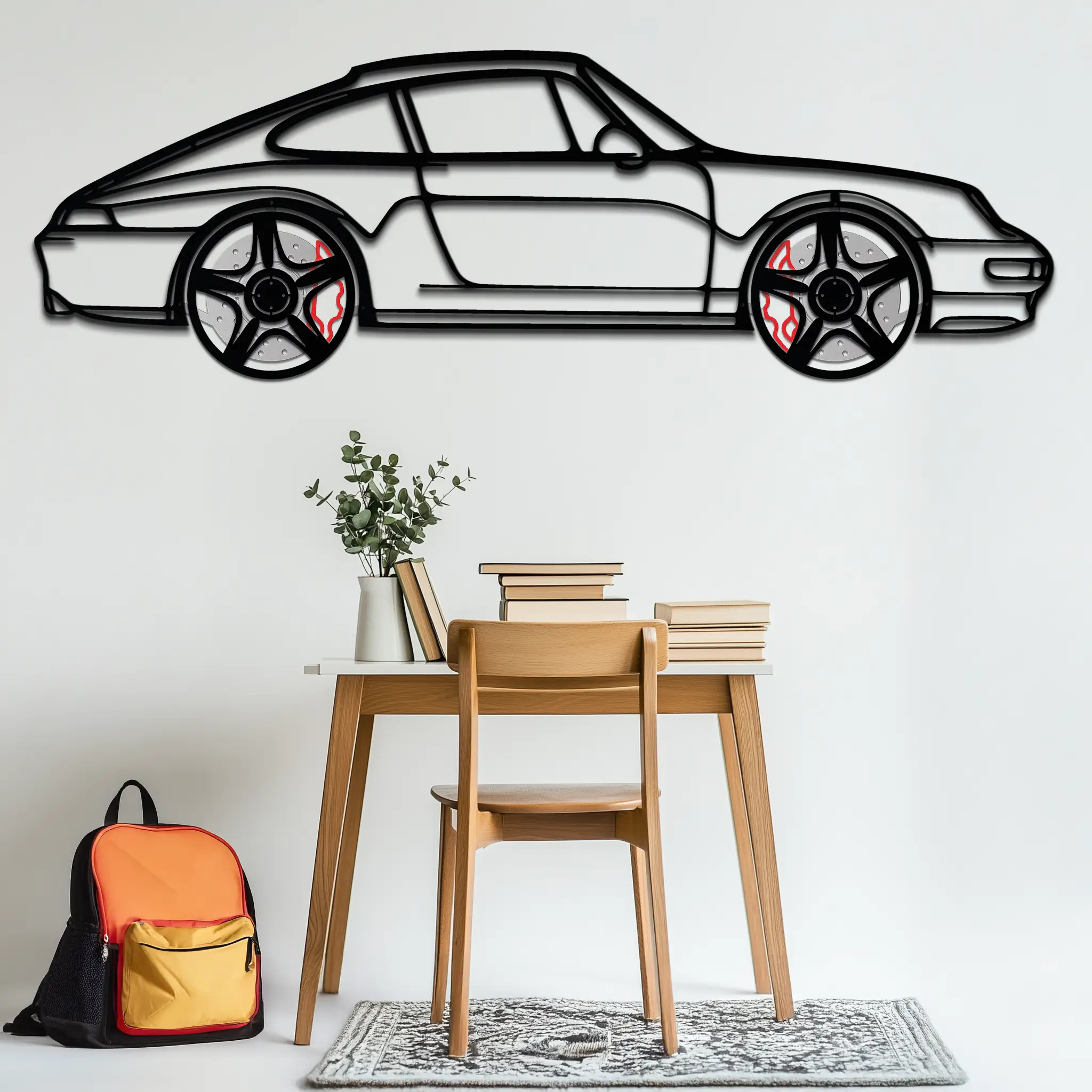Porsche 911 (993) Silhouette Metal Wall Art – Classic Sports Car Décor with Rotating Wheels 🏁🔥,KAFMEKA058 by Enova Art