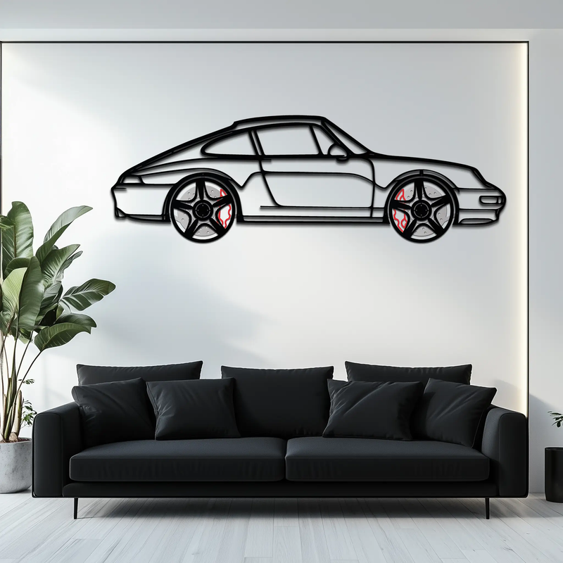 Porsche 911 (993) Silhouette Metal Wall Art – Classic Sports Car Décor with Rotating Wheels 🏁🔥,KAFMEKA058 by Enova Art