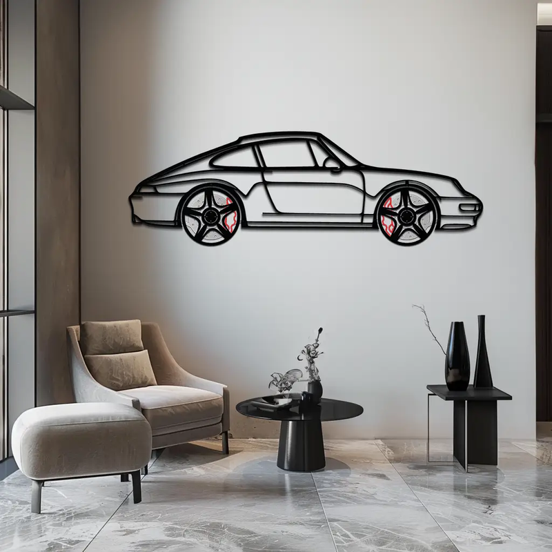 Porsche 911 (993) Silhouette Metal Wall Art – Classic Sports Car Décor with Rotating Wheels 🏁🔥,KAFMEKA058 by Enova Art