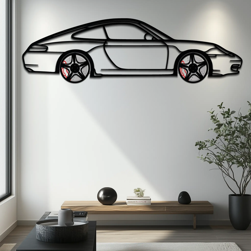 Porsche 911 (996) Silhouette Metal Wall Art – Modern Classic Décor with Rotating Wheels 🏁🔥,KAFMEKA059 by Enova Art
