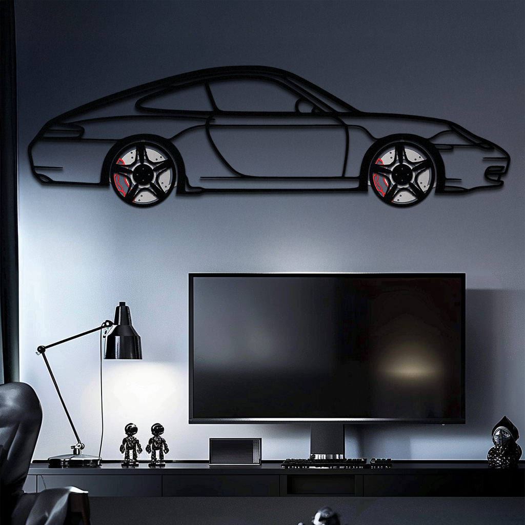 Porsche 911 (996) Silhouette Metal Wall Art – Modern Classic Décor with Rotating Wheels 🏁🔥,KAFMEKA059 by Enova Art