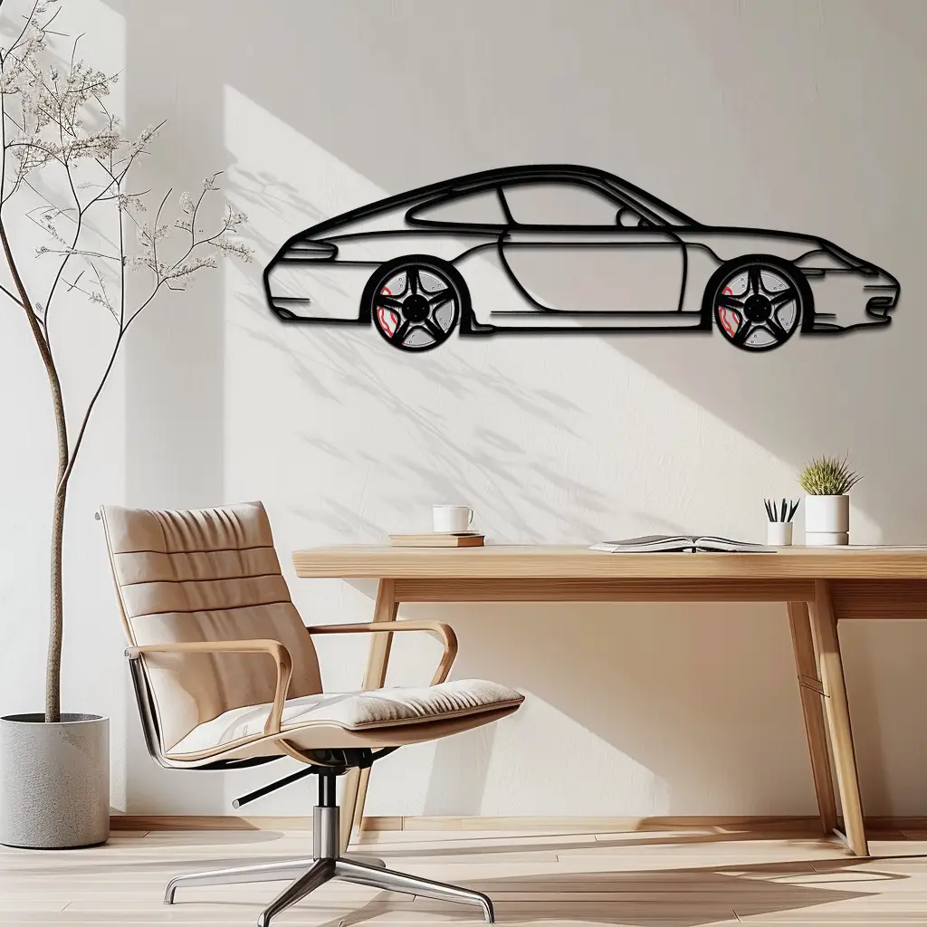 Porsche 911 (996) Silhouette Metal Wall Art – Modern Classic Décor with Rotating Wheels 🏁🔥,KAFMEKA059 by Enova Art