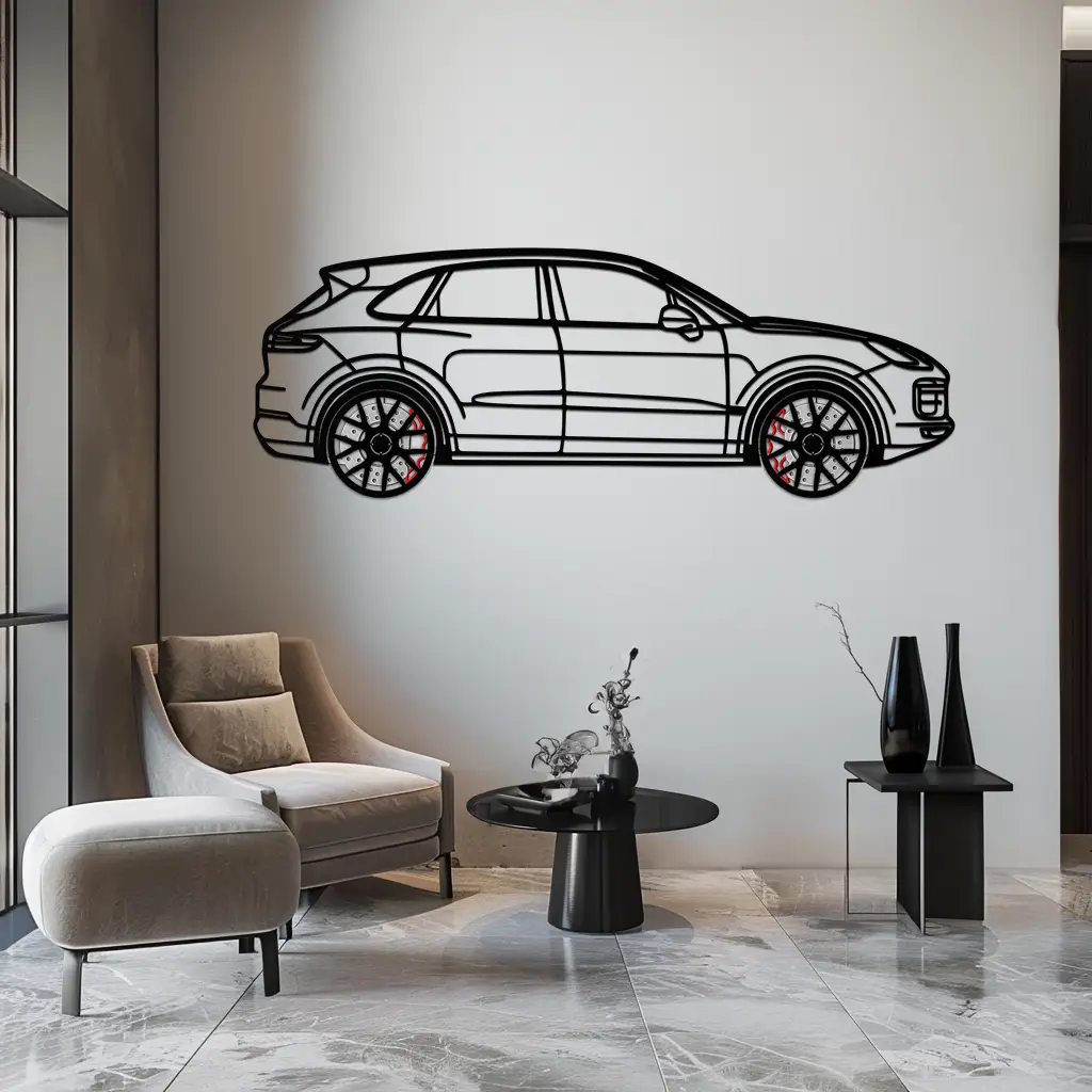 Porsche Cayenne Turbo Metal Wall Art – Luxury SUV Silhouette Decor with Rotating Wheels-KAFMEKA064 by Enova Art