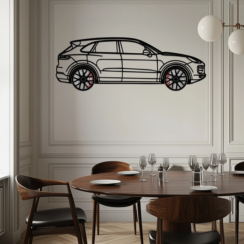 Porsche Cayenne Turbo Metal Wall Art – Luxury SUV Silhouette Decor with Rotating Wheels-KAFMEKA064 by Enova Art