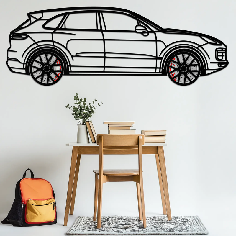Porsche Cayenne Turbo Metal Wall Art – Luxury SUV Silhouette Decor with Rotating Wheels-KAFMEKA064 by Enova Art