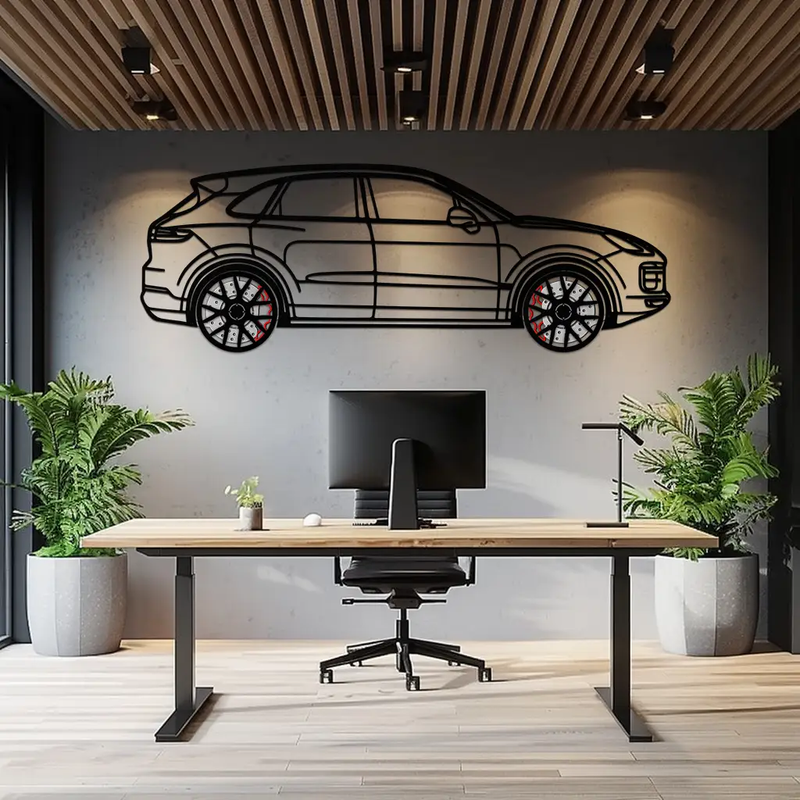 Porsche Cayenne Turbo Metal Wall Art – Luxury SUV Silhouette Decor with Rotating Wheels-KAFMEKA064 by Enova Art