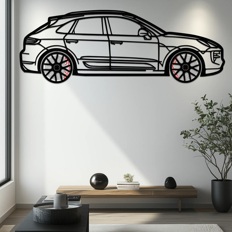 Porsche Macan GTS 95B Metal Wall Art – Luxury Performance SUV Silhouette with Rotating Wheels-KAFMEKA065 by Enova Art