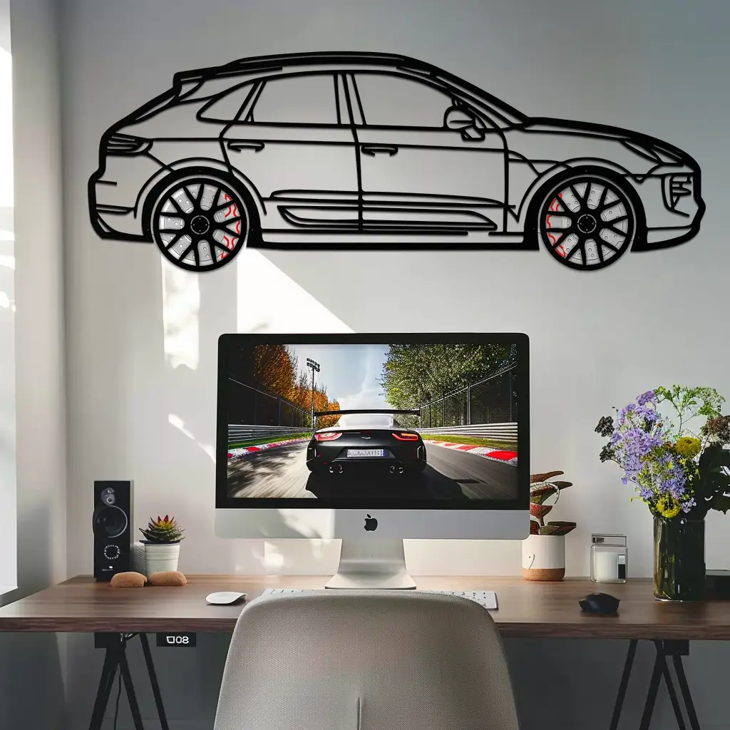 Porsche Macan GTS 95B Metal Wall Art – Luxury Performance SUV Silhouette with Rotating Wheels-KAFMEKA065 by Enova Art
